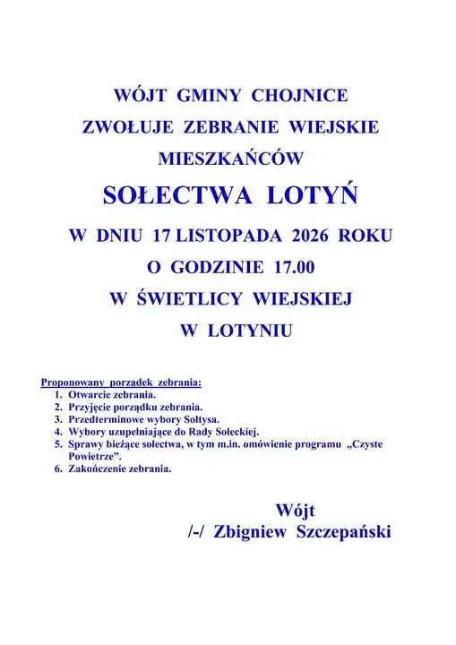 Lotyń: przedterminowe wybory sołtysa i uzupełniające do Rady Sołeckiej 17 listopada