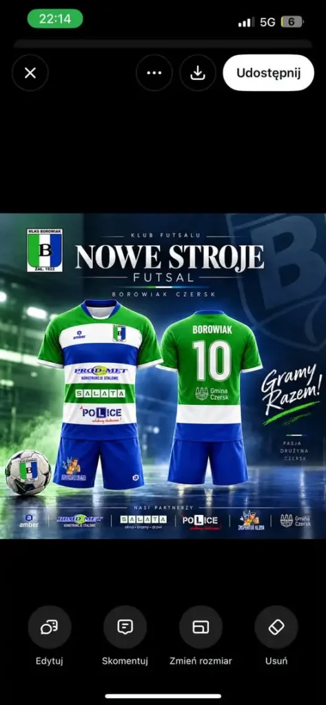Borowiak Czersk w nowych strojach futsalowych. Klub dziękuje lokalnym sponsorom