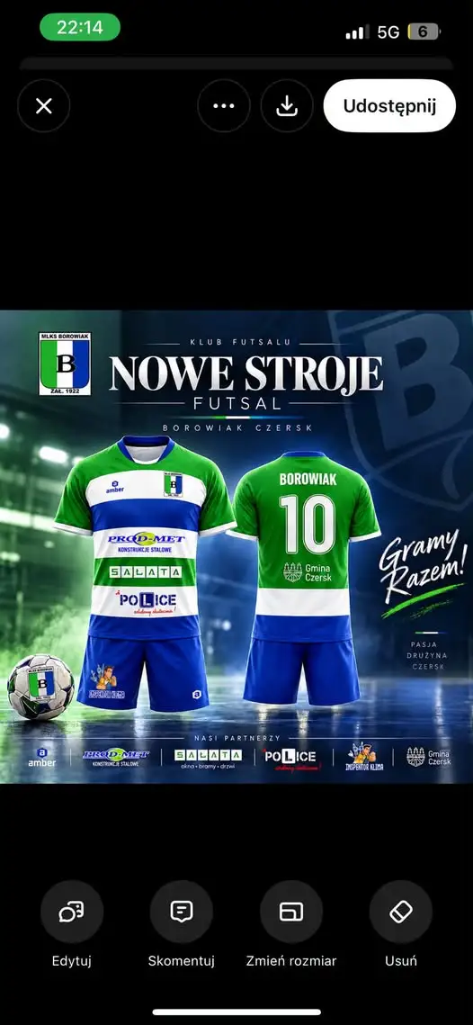 Borowiak Czersk w nowych strojach futsalowych. Klub dziękuje lokalnym sponsorom