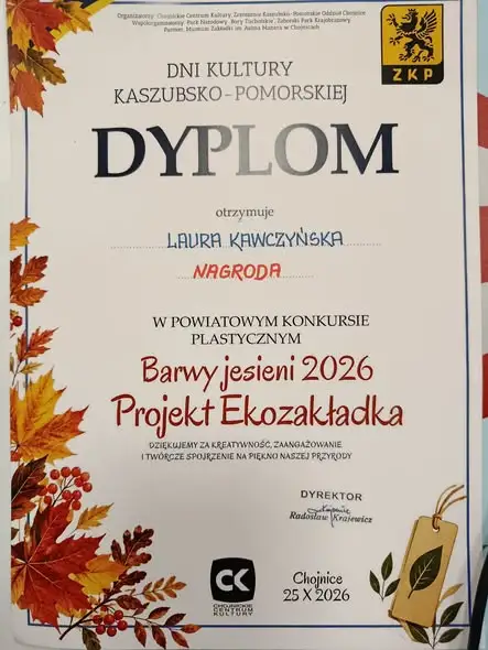 Ekozakładki z jesiennych darów – sukces uczniów z Chojnic w konkursie „Barwy jesieni 2026”